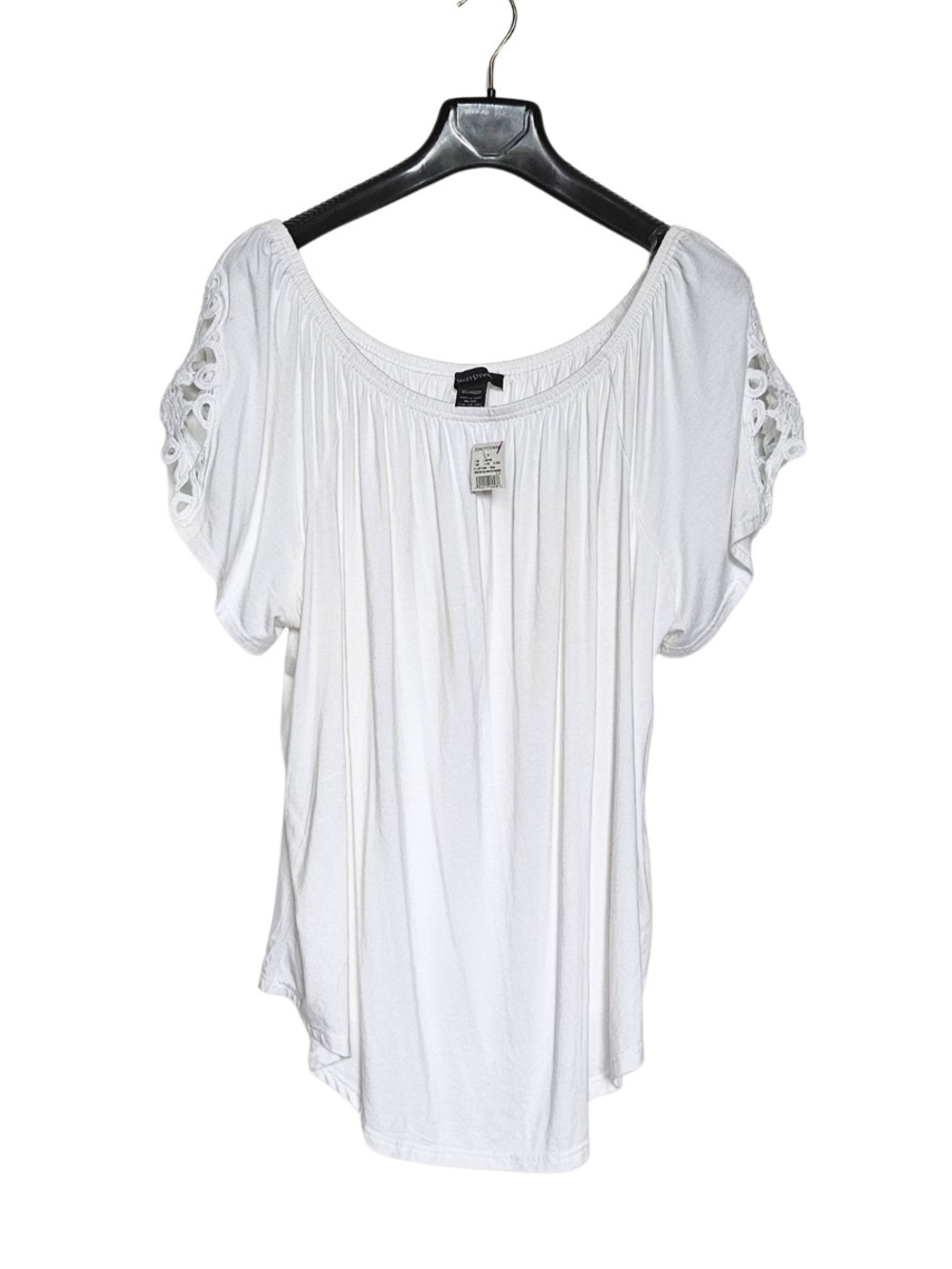Ashley Stewart Women's Plus Size 18/20 White Top With Crochet Sleeve Detail